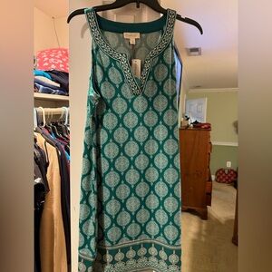 Teal Sleeveless Patterned Dress